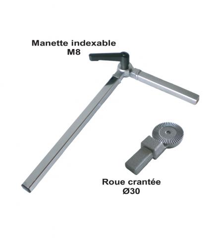 Equerre réglable en angle avec roues crantées + manette indexable